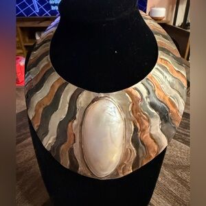 Elegant Multicolor Statement  brass lightweight 1970 dead stock collar necklace